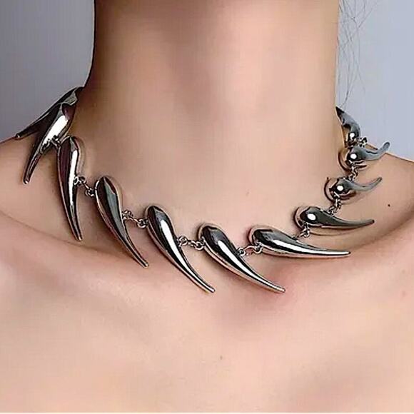 Stainless Steel Spiked Statement Choker Necklace - Picture 6 of 10